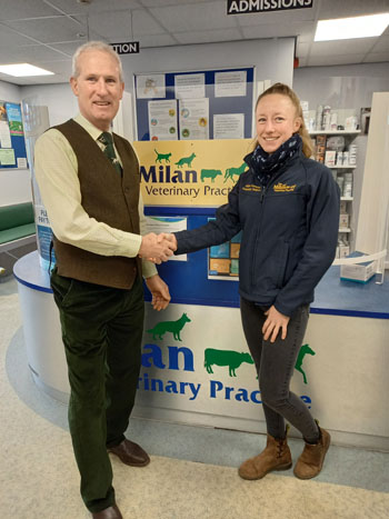 Alice Forster, clinical director of Milan Veterinary Practice with chairperson of the Manx Horse Council Raymond Cox agreeing a new sponsorship deal